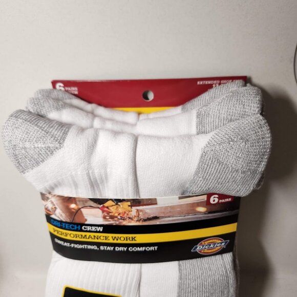 NEW Dickies Men's Dri-Tech Moisture Control Crew Socks 6 Pack Size XL White - Picture 6 of 11